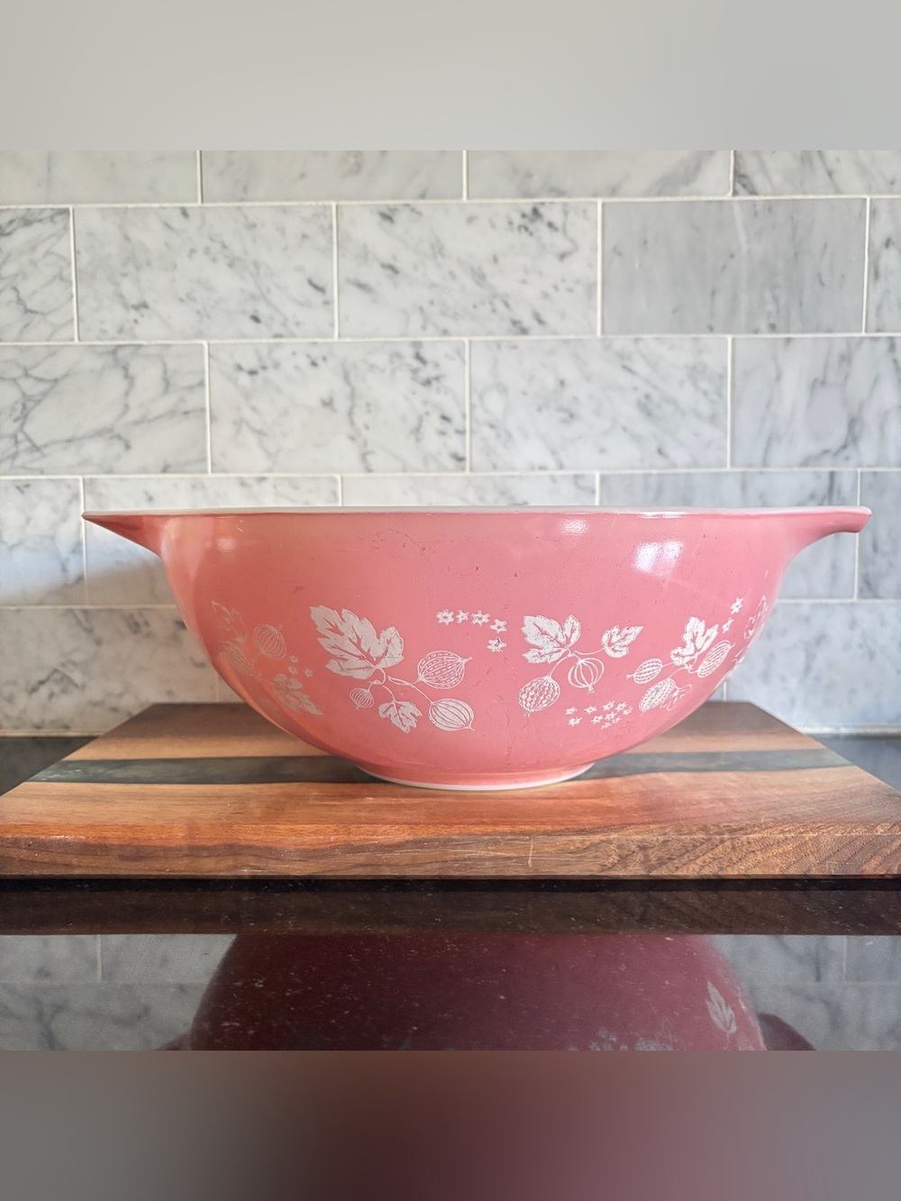 As Is Vintage PYREX Pink Gooseberry #444 Cinderella Mixing Bowl - small chip